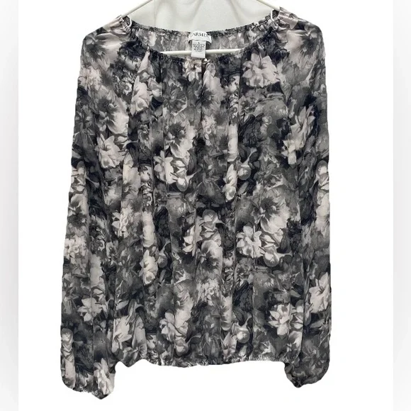 Carmen blouse dark floral women's size large peasant shirt modest long sleeve - Picture 1 of 8
